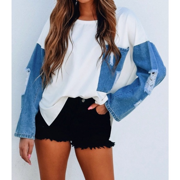 NWT White Top w/ Denim - Picture 2 of 4